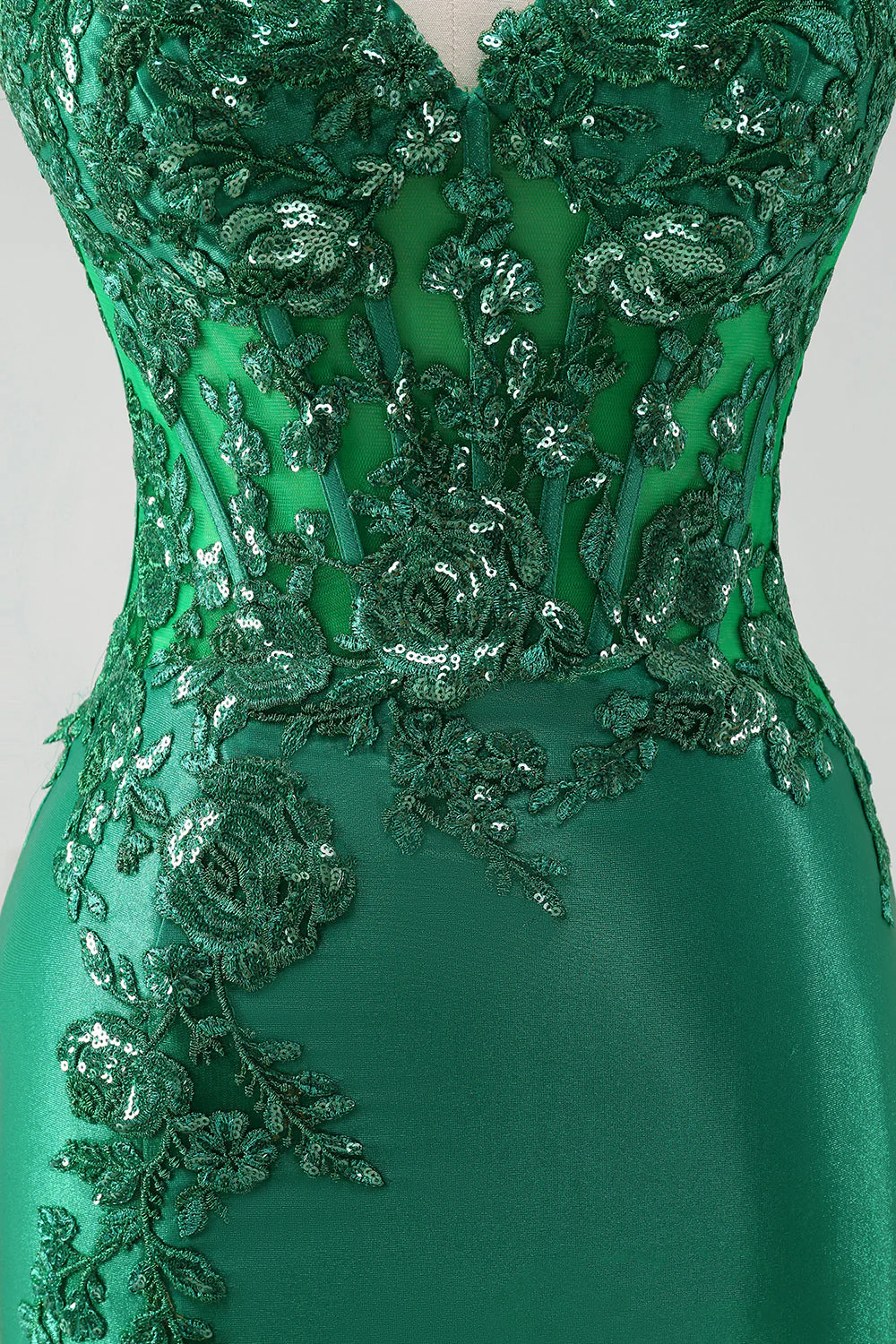 Sirène noire scintillante sans bretelles Corset Appliques Robe de bal longue avec fente - Image 13