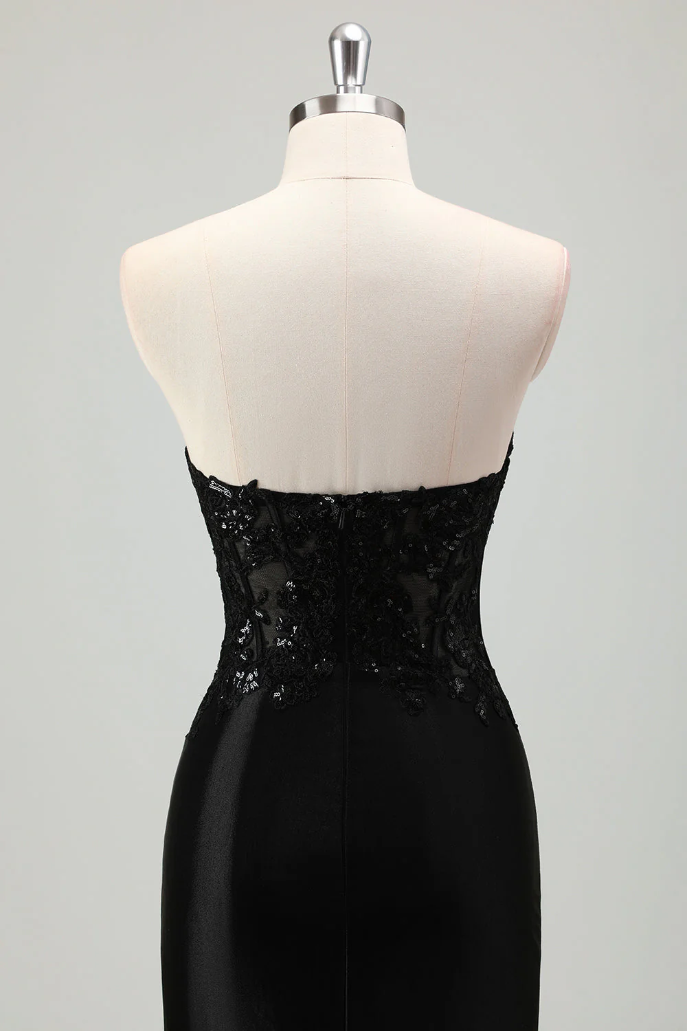 Sirène noire scintillante sans bretelles Corset Appliques Robe de bal longue avec fente - Image 5