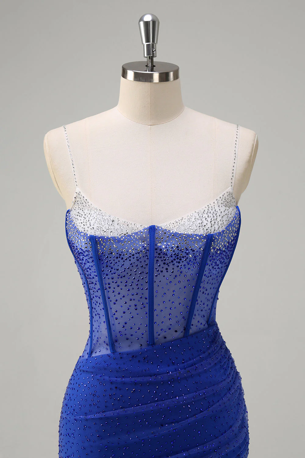 Robe de soirée longue sirène noire scintillante à bretelles spaghetti corset perlé avec fente - Image 10