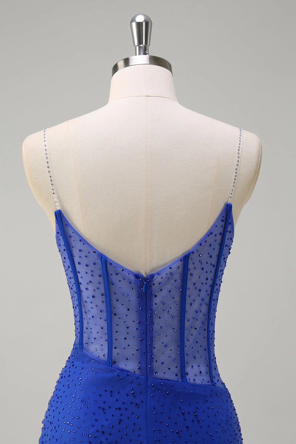 Robe de soirée longue sirène noire scintillante à bretelles spaghetti corset perlé avec fente - Image 11