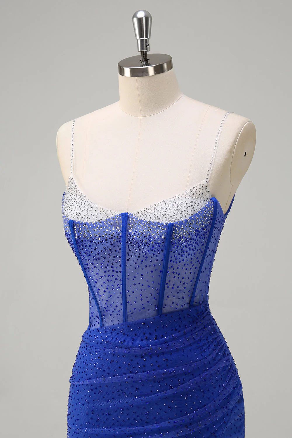 Robe de soirée longue sirène noire scintillante à bretelles spaghetti corset perlé avec fente - Image 12