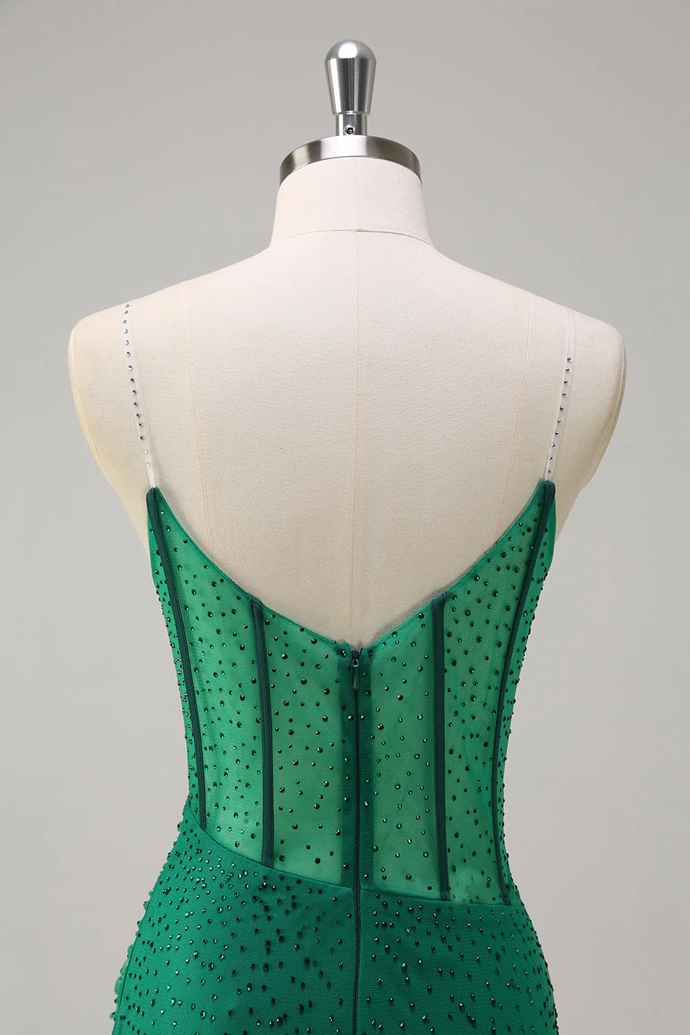 Robe de soirée longue sirène noire scintillante à bretelles spaghetti corset perlé avec fente - Image 17