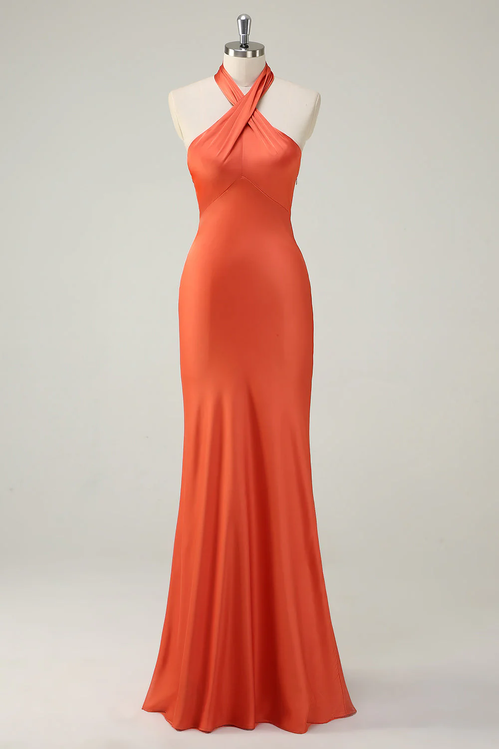 Sirène orange Croix Dos ouvert Robe de demoiselle d’honneur longue
