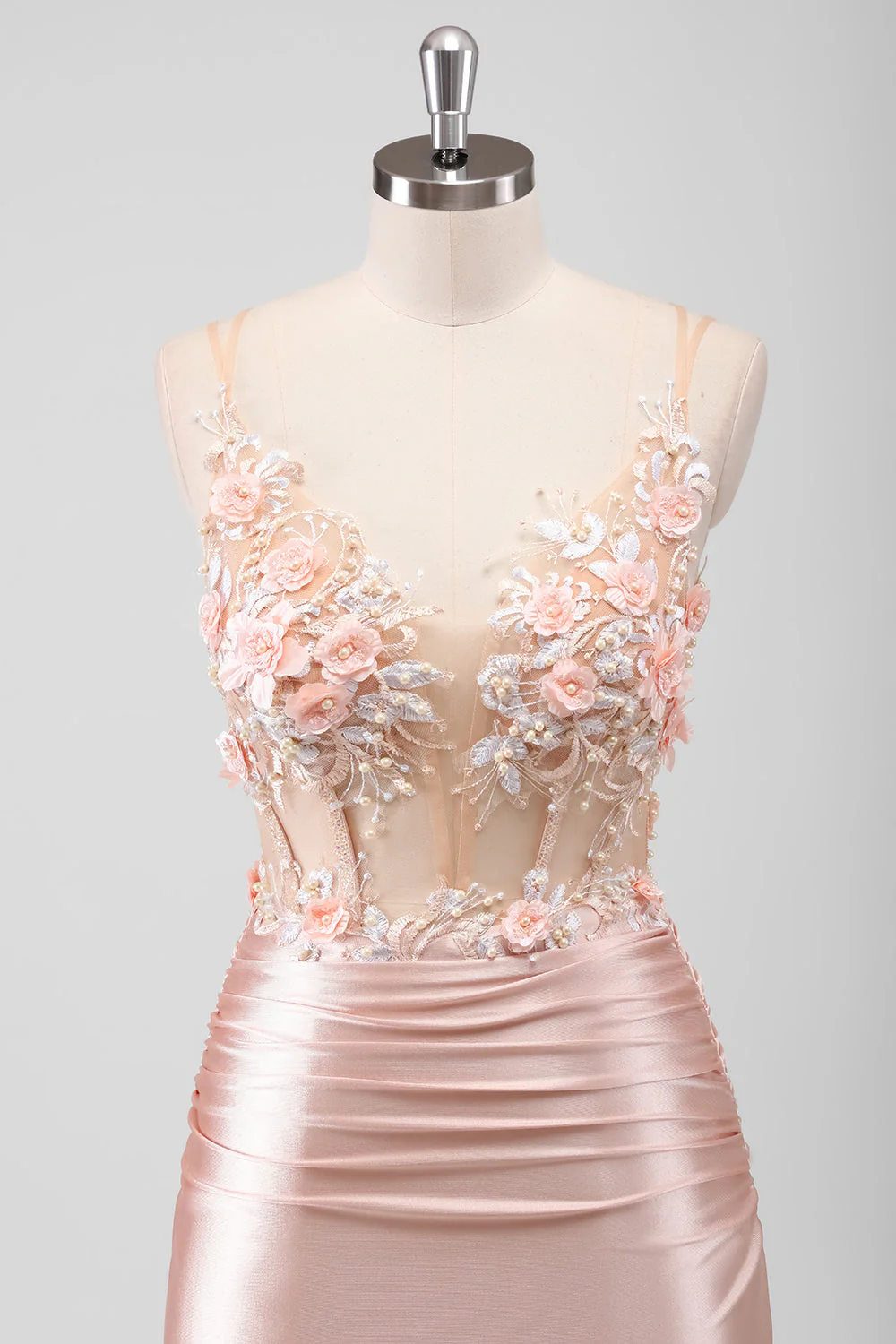 Sirène pêche floral corset longue robe de bal avec fente - Image 4
