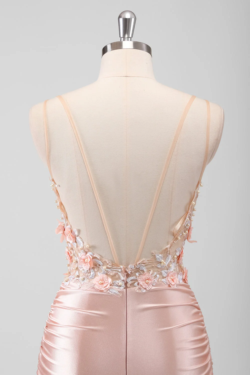 Sirène pêche floral corset longue robe de bal avec fente - Image 5