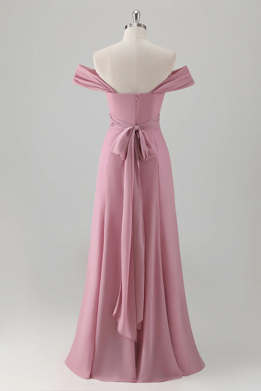 Sirène rose Robe de demoiselle d’honneur longue à épaule dénudée avec fente - Image 2