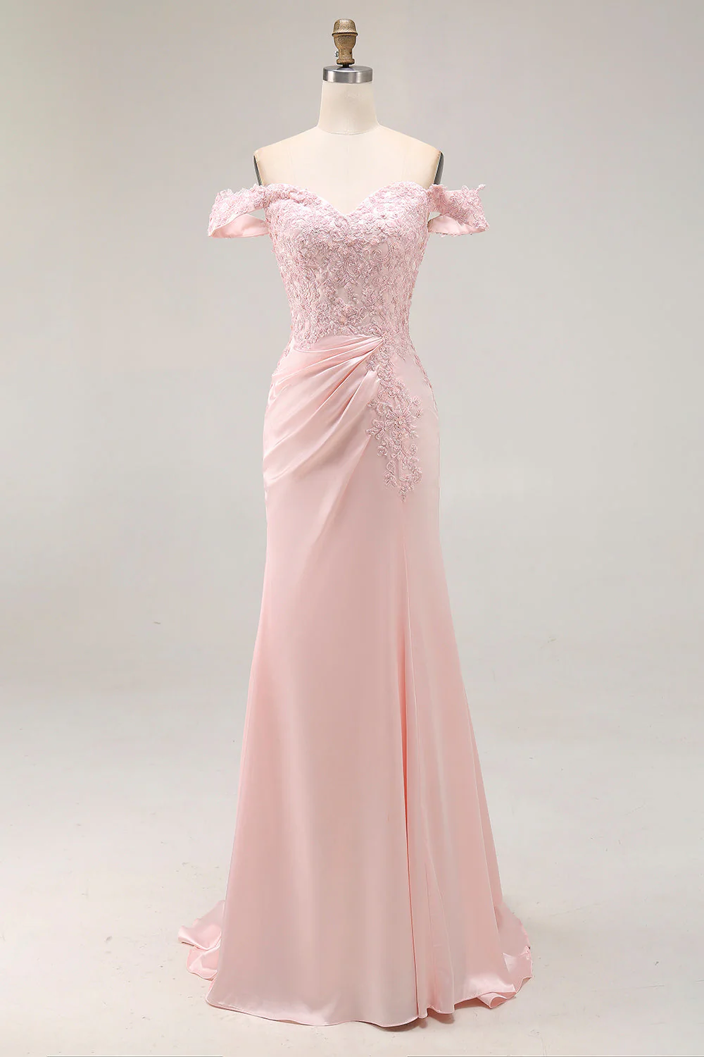 Sirène rose Robe longue formelle à épaules dénudées avec appliques