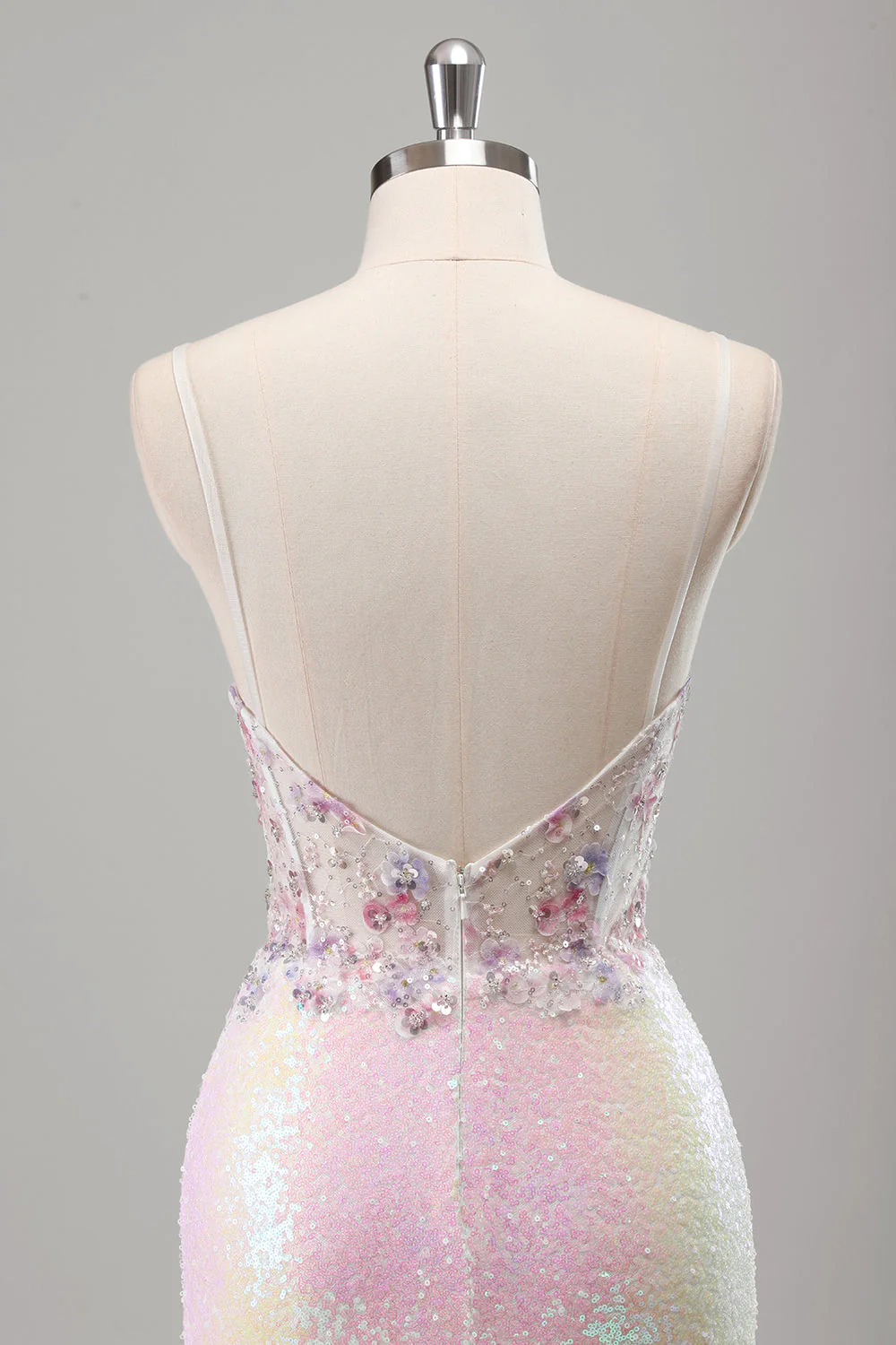 Sirène rose scintillante spaghetti bretelles Corset fleurs paillettes longue robe de bal avec fente - Image 5