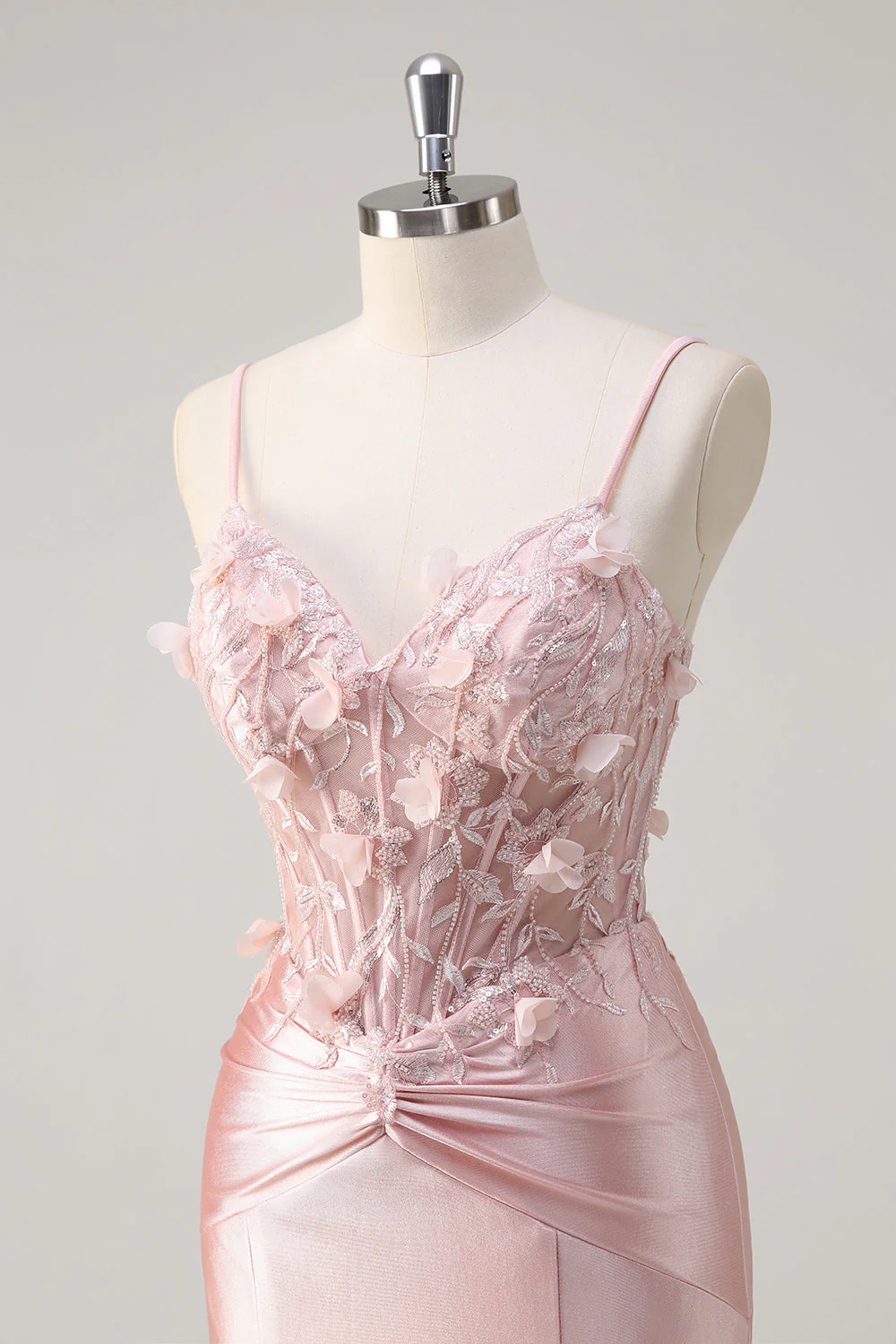 Sirène rose scintillante spaghetti bretelles Corset fleurs satin longue robe de bal - Image 6