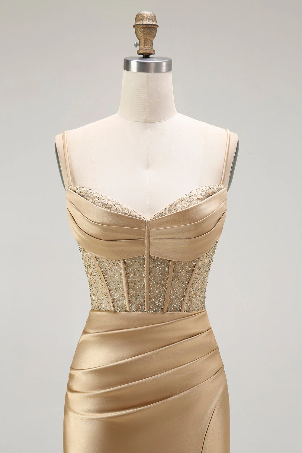 Sirène rouge spaghetti bretelles Corset plissé longue Robe de soirée avec fente - Image 10