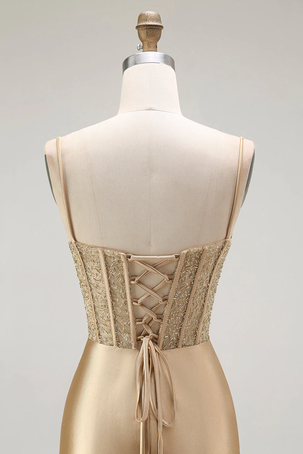 Sirène rouge spaghetti bretelles Corset plissé longue Robe de soirée avec fente - Image 11