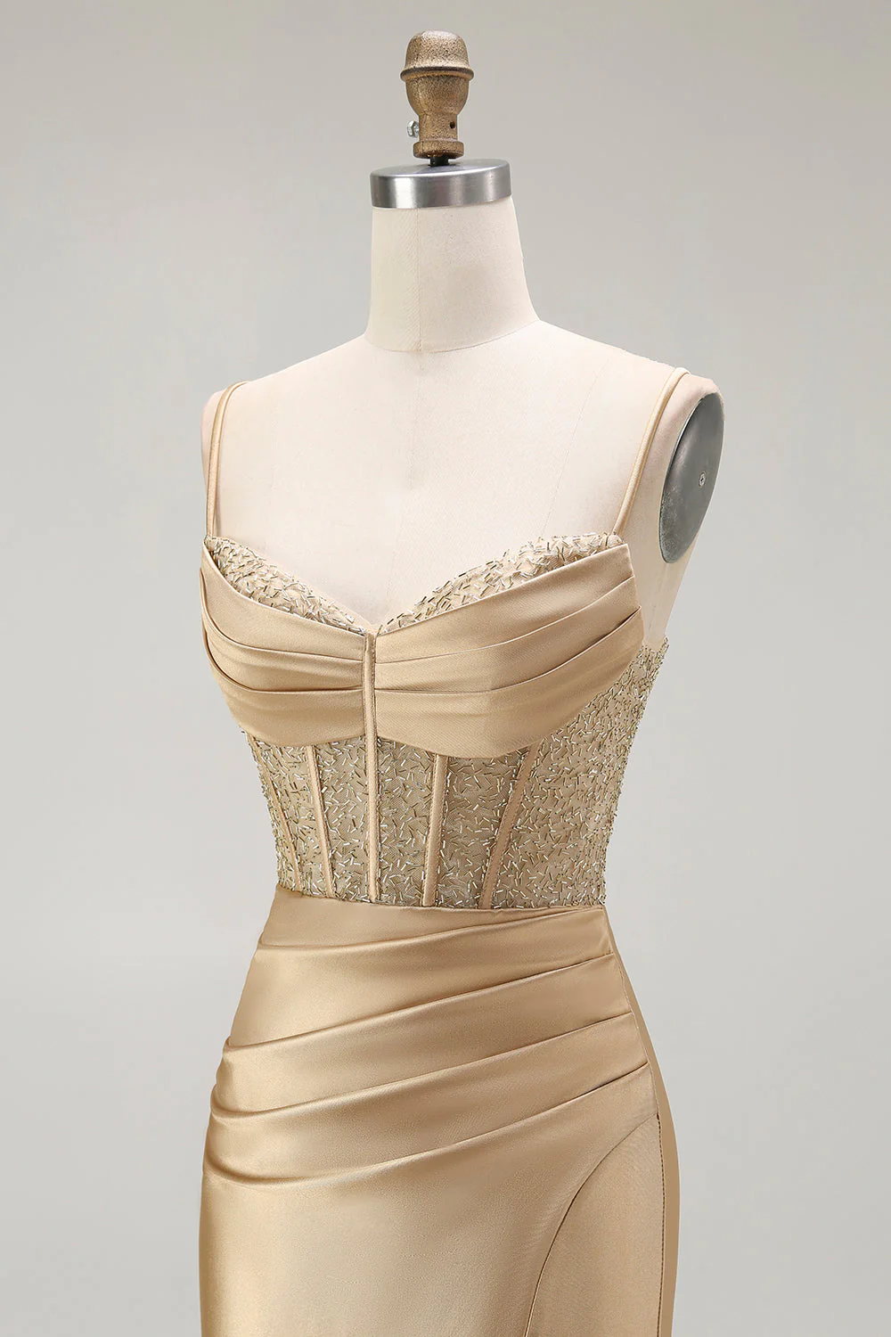 Sirène rouge spaghetti bretelles Corset plissé longue Robe de soirée avec fente - Image 12