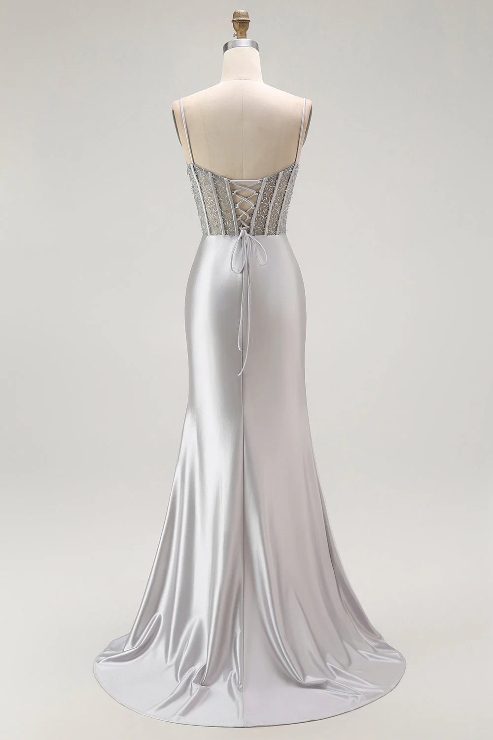 Sirène rouge spaghetti bretelles Corset plissé longue Robe de soirée avec fente - Image 14