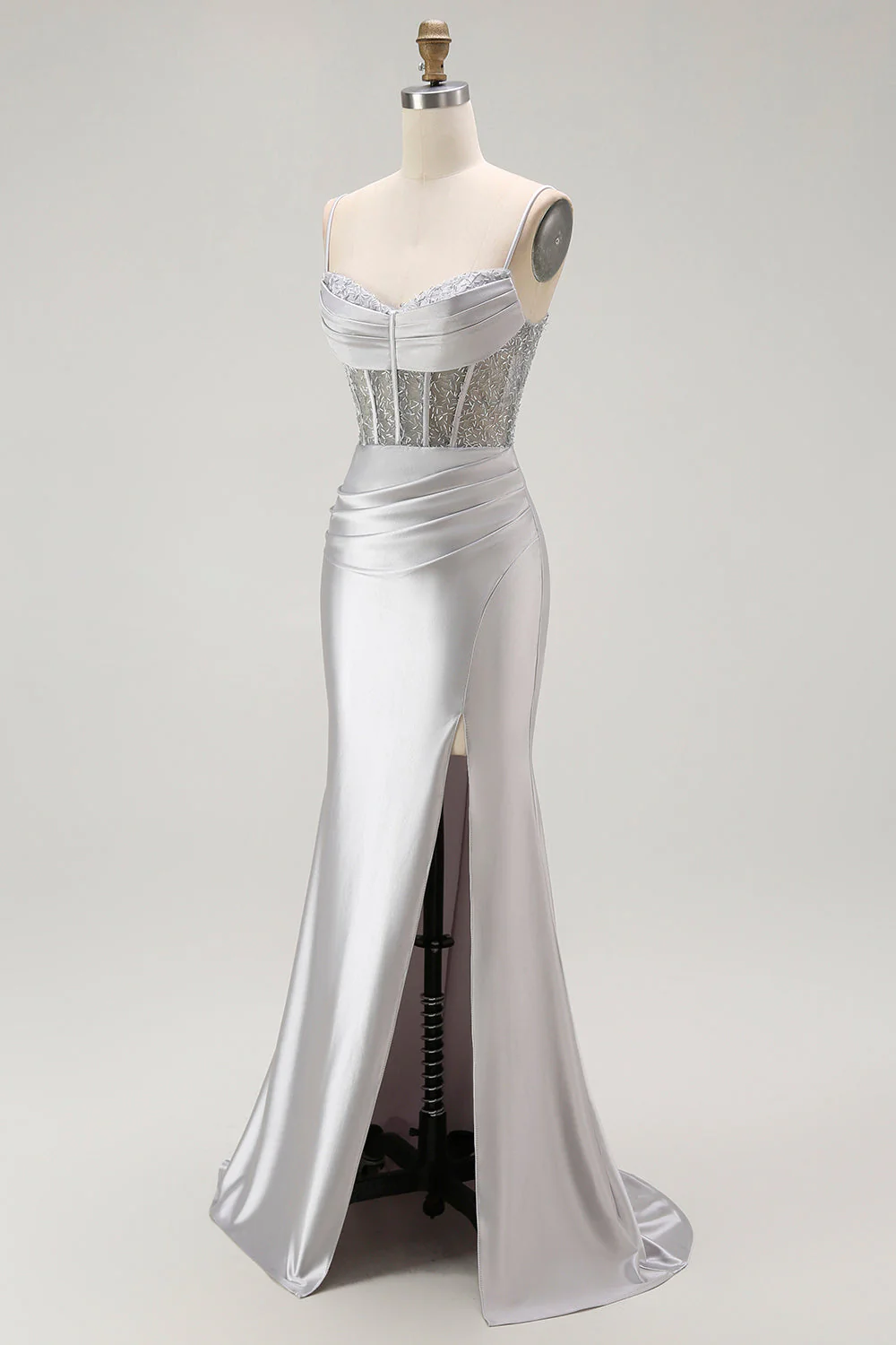 Sirène rouge spaghetti bretelles Corset plissé longue Robe de soirée avec fente - Image 15