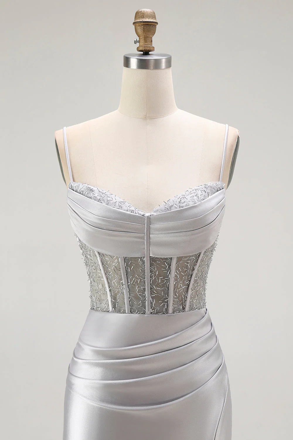 Sirène rouge spaghetti bretelles Corset plissé longue Robe de soirée avec fente - Image 16