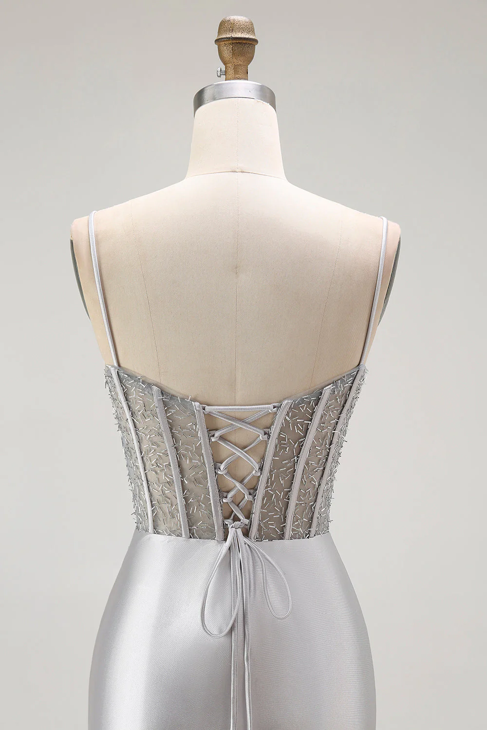 Sirène rouge spaghetti bretelles Corset plissé longue Robe de soirée avec fente - Image 17
