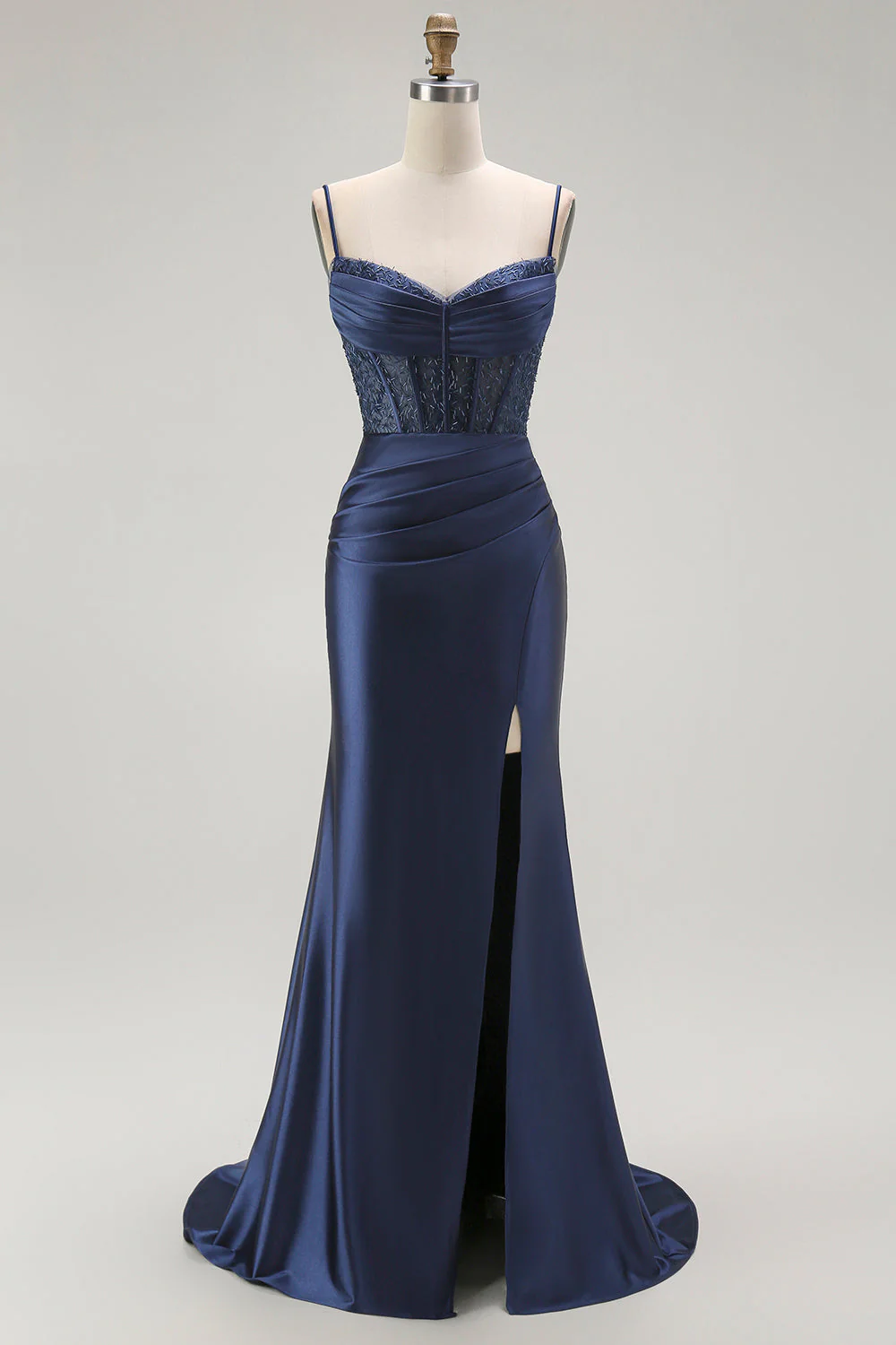 Sirène rouge spaghetti bretelles Corset plissé longue Robe de soirée avec fente - Image 19