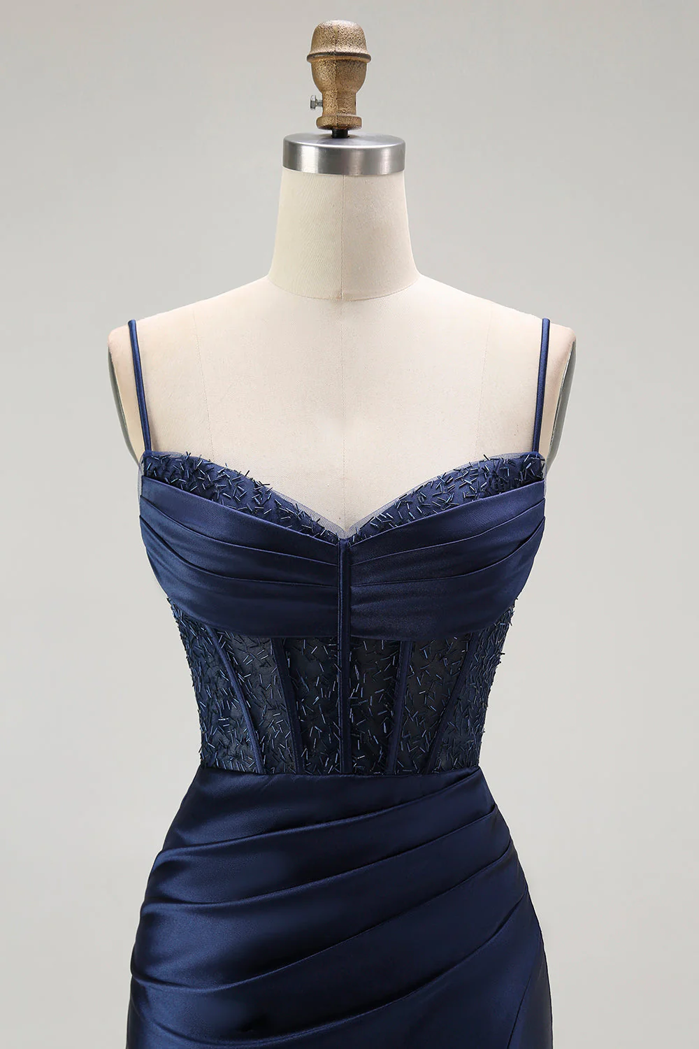 Sirène rouge spaghetti bretelles Corset plissé longue Robe de soirée avec fente - Image 22