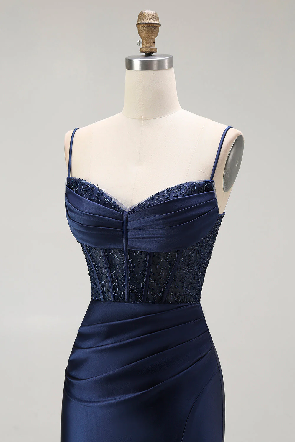Sirène rouge spaghetti bretelles Corset plissé longue Robe de soirée avec fente - Image 24