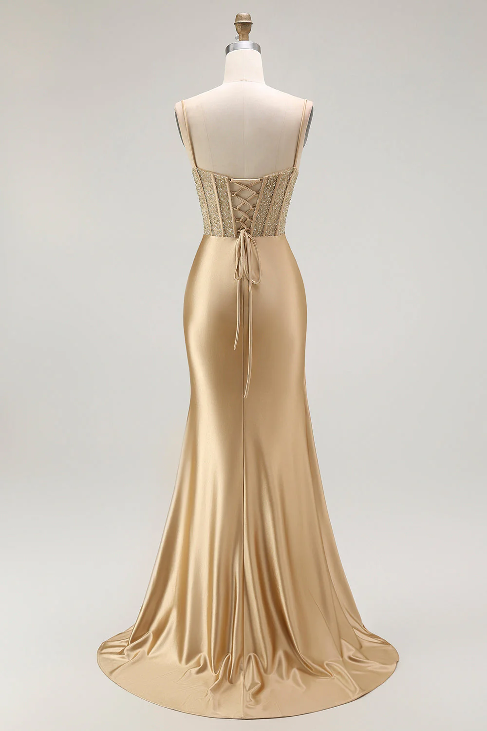 Sirène rouge spaghetti bretelles Corset plissé longue Robe de soirée avec fente - Image 8