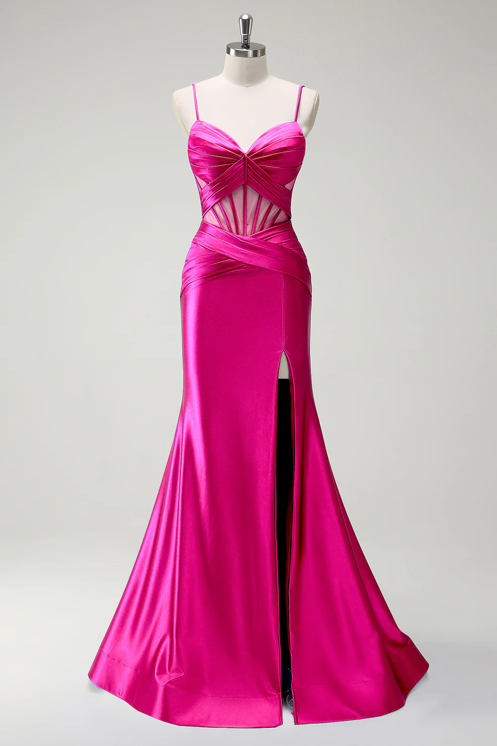 Sirène royale Spaghetti bretelles Satin Corset Robe de soirée longue avec fente - Image 15