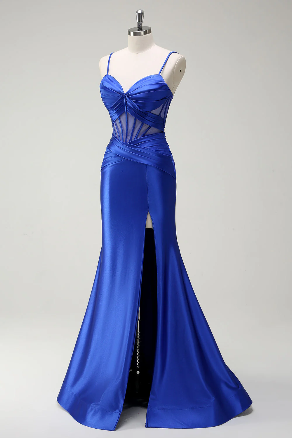 Sirène royale Spaghetti bretelles Satin Corset Robe de soirée longue avec fente - Image 3