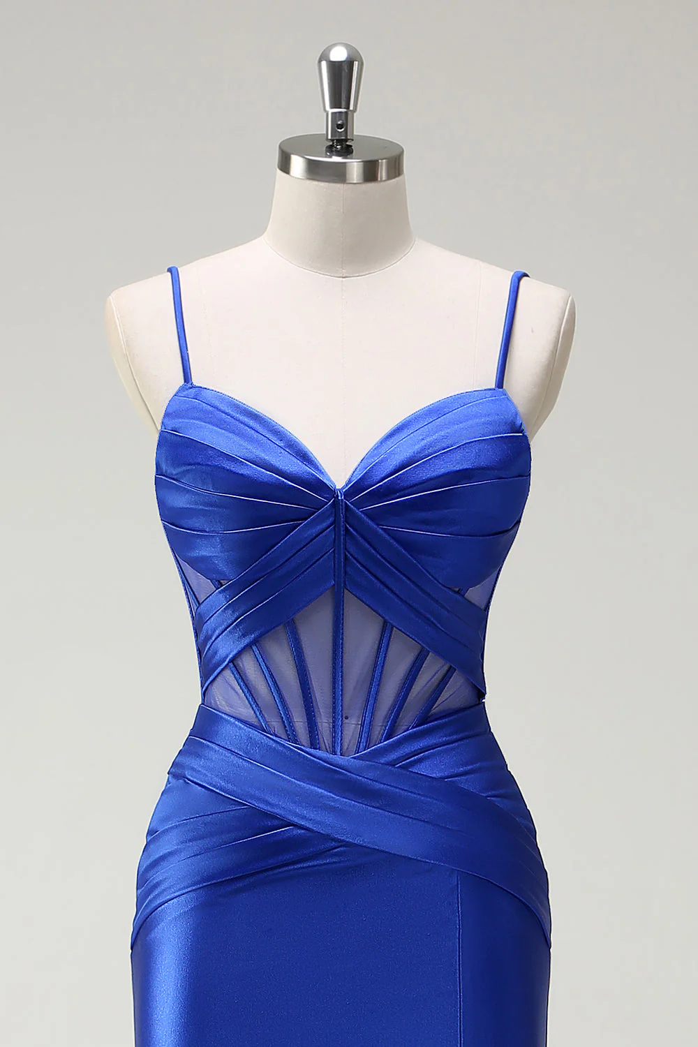 Sirène royale Spaghetti bretelles Satin Corset Robe de soirée longue avec fente - Image 4