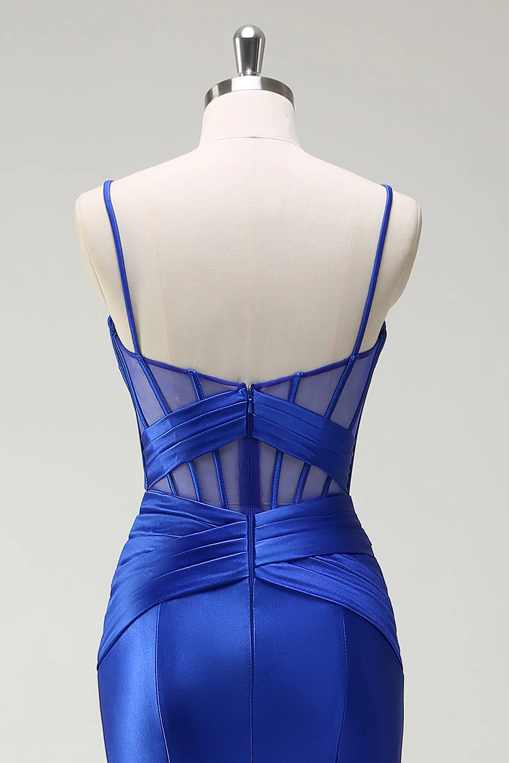 Sirène royale Spaghetti bretelles Satin Corset Robe de soirée longue avec fente - Image 5