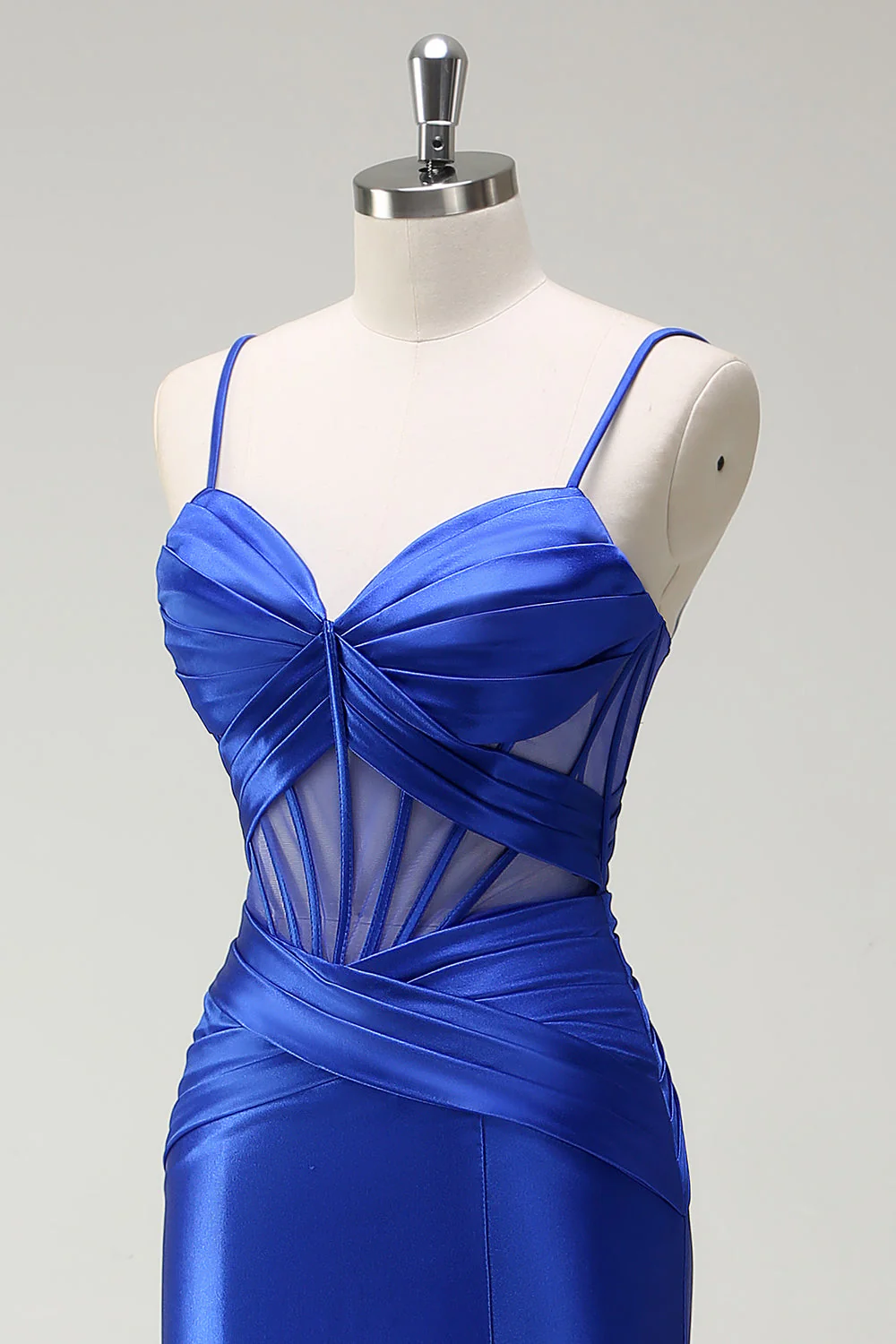 Sirène royale Spaghetti bretelles Satin Corset Robe de soirée longue avec fente - Image 6
