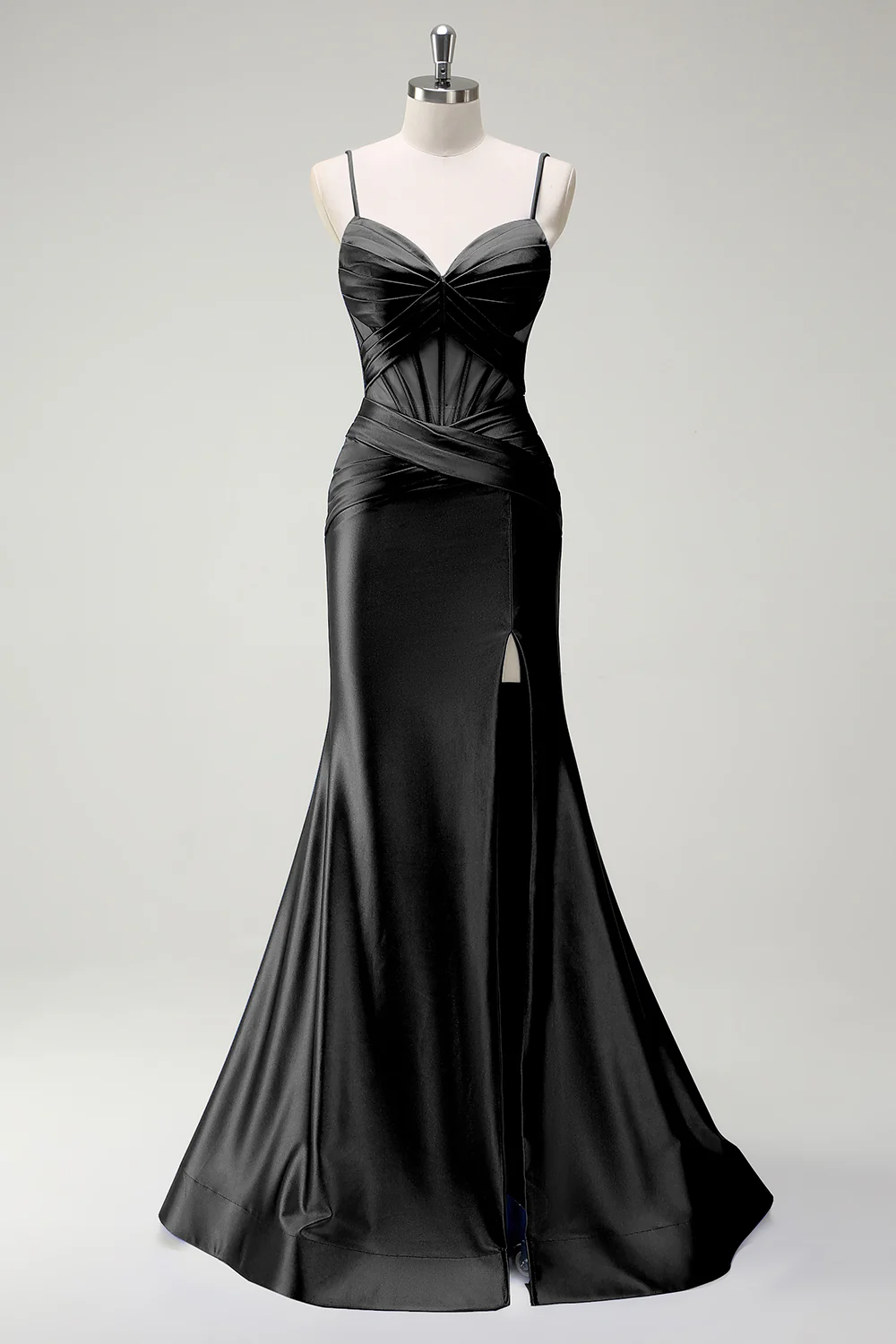 Sirène royale Spaghetti bretelles Satin Corset Robe de soirée longue avec fente - Image 7