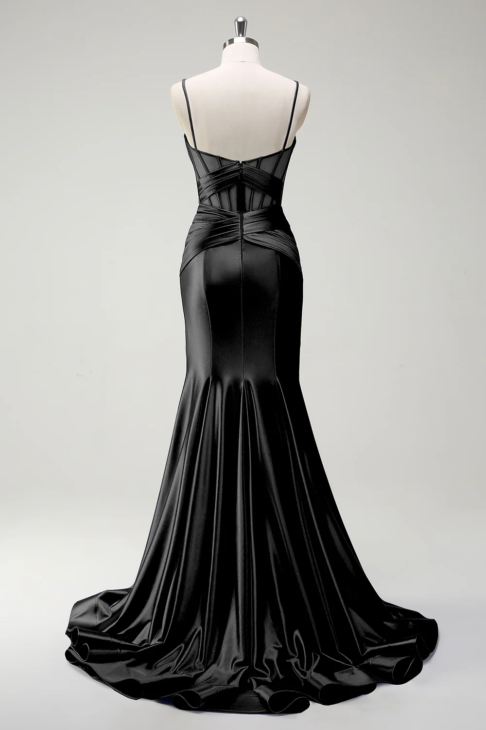 Sirène royale Spaghetti bretelles Satin Corset Robe de soirée longue avec fente - Image 8