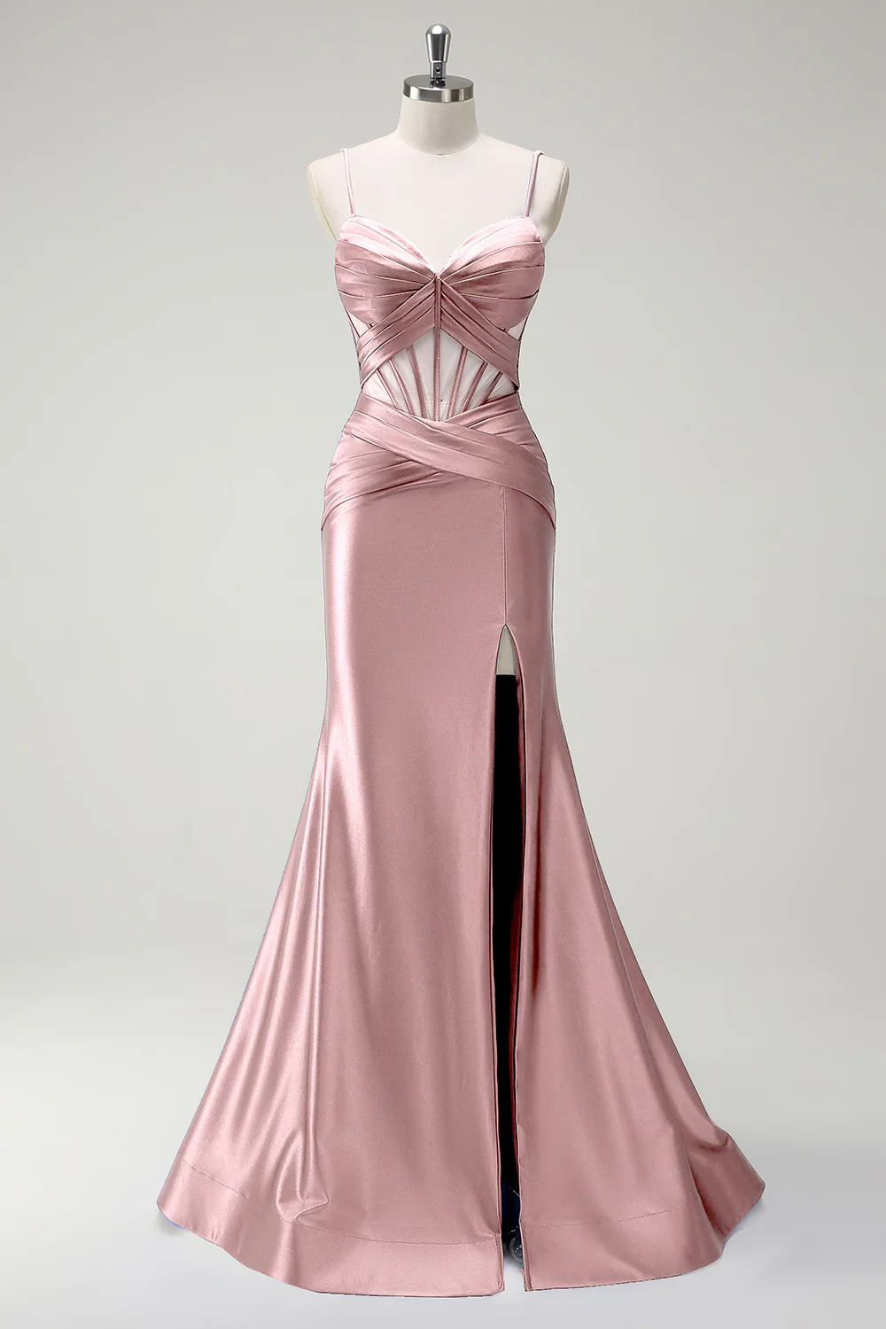 Sirène royale Spaghetti bretelles Satin Corset Robe de soirée longue avec fente - Image 9