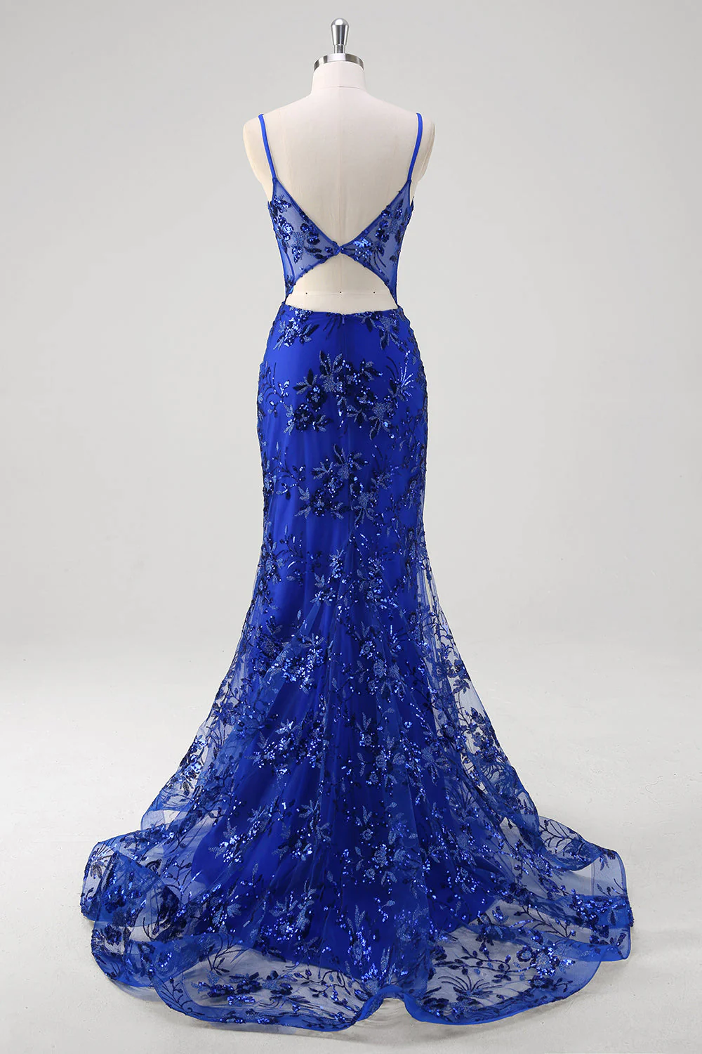 Sirène scintillante Bleu royal spaghetti bretelles Corset Sequin Robe longue de bal avec broderie - Image 10