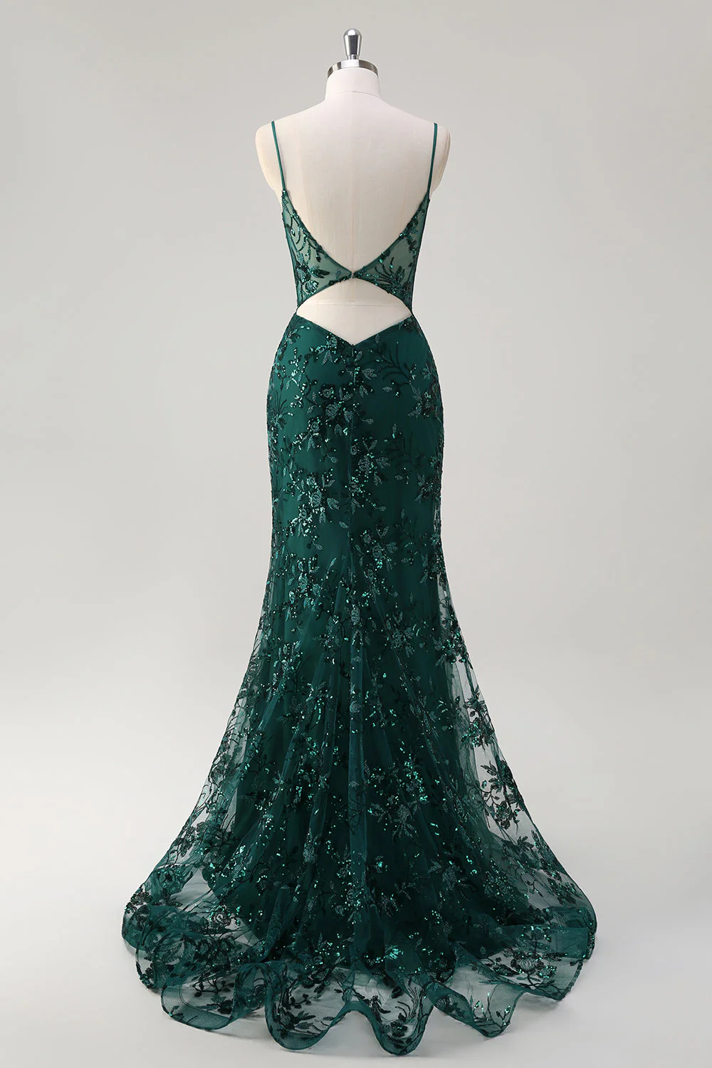 Sirène scintillante Bleu royal spaghetti bretelles Corset Sequin Robe longue de bal avec broderie - Image 12
