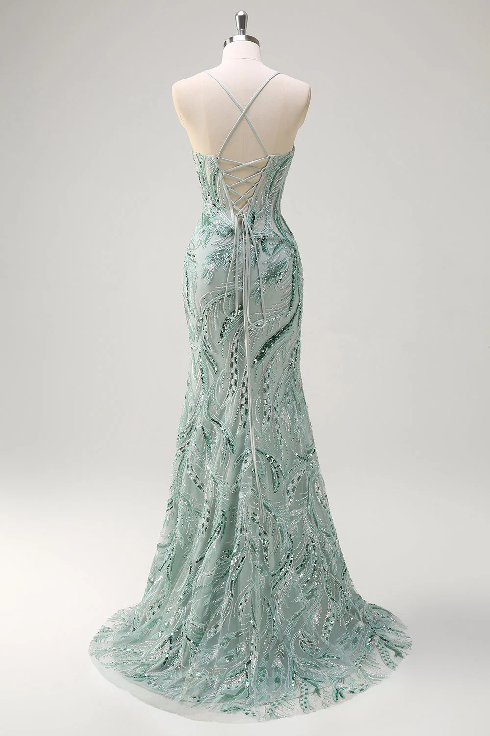 Sirène scintillante Twilight sequins lacets dans le dos, longue robe de bal grande taille avec fente - Image 10