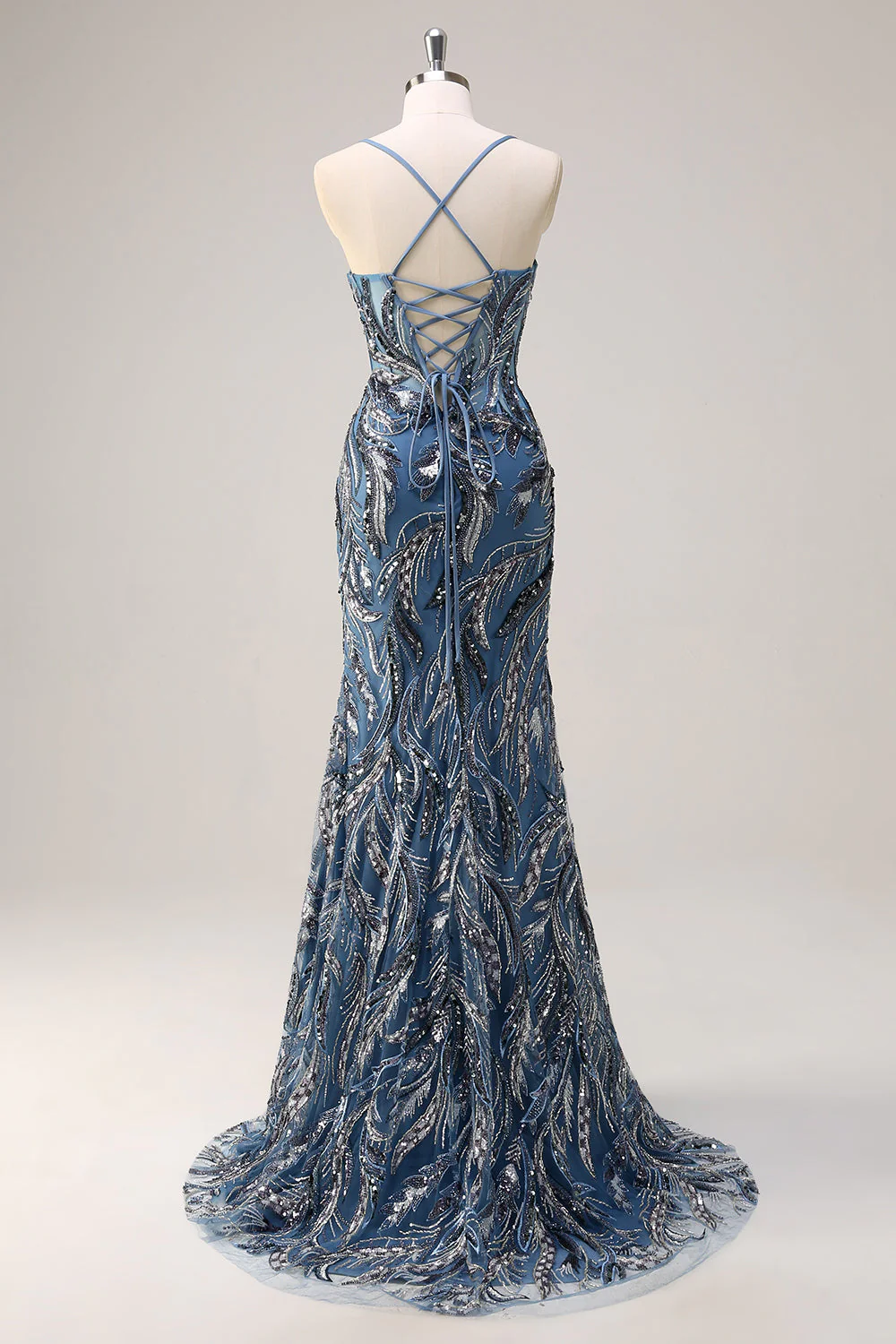 Sirène scintillante Twilight sequins lacets dans le dos, longue robe de bal grande taille avec fente - Image 7