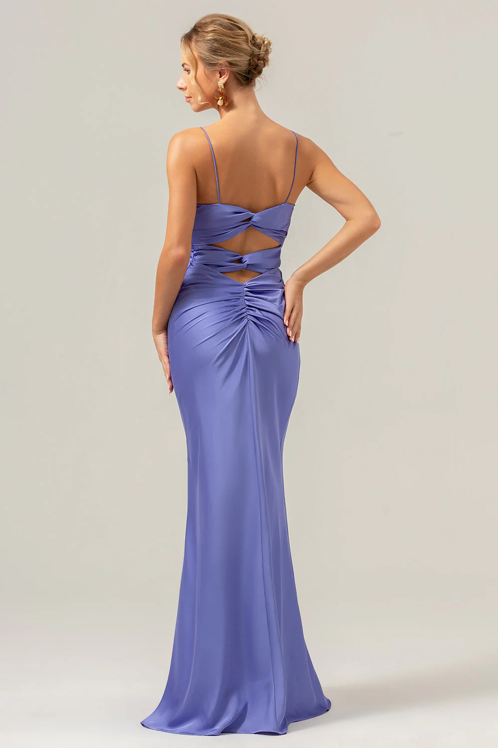 Sirène spaghetti bretelles Hollow Out Twist Front Purple Demoiselle d’honneur - Image 2
