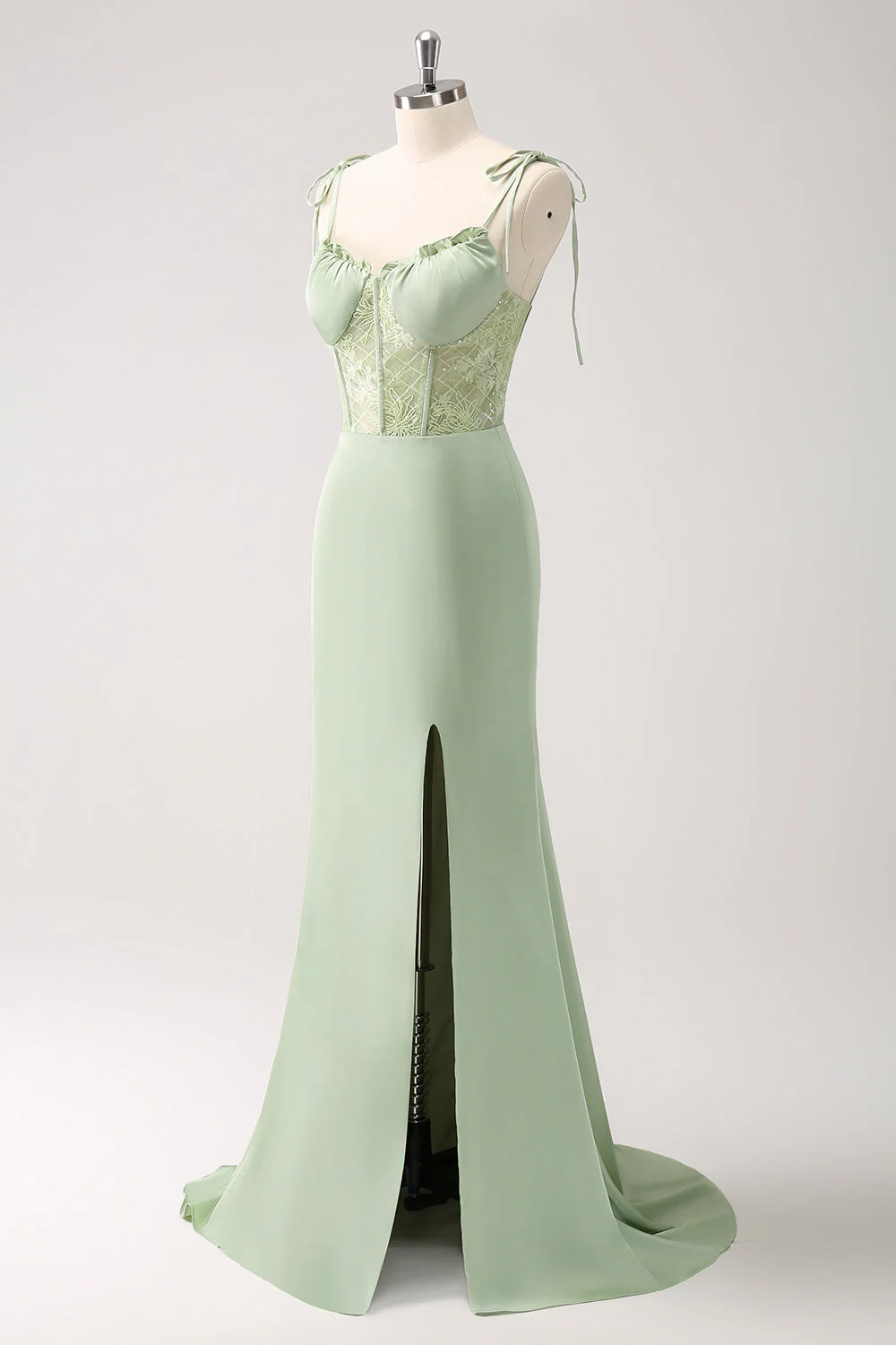 Sirène spaghetti bretelles satin rose longue robe de demoiselle d’honneur avec fente - Image 11