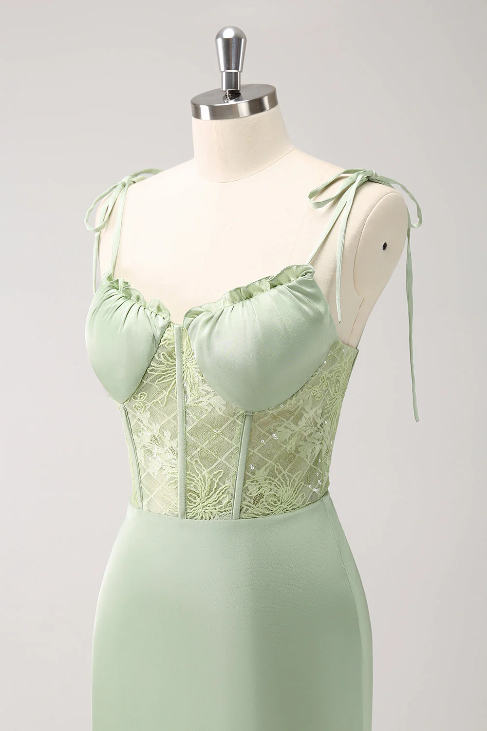 Sirène spaghetti bretelles satin rose longue robe de demoiselle d’honneur avec fente - Image 14