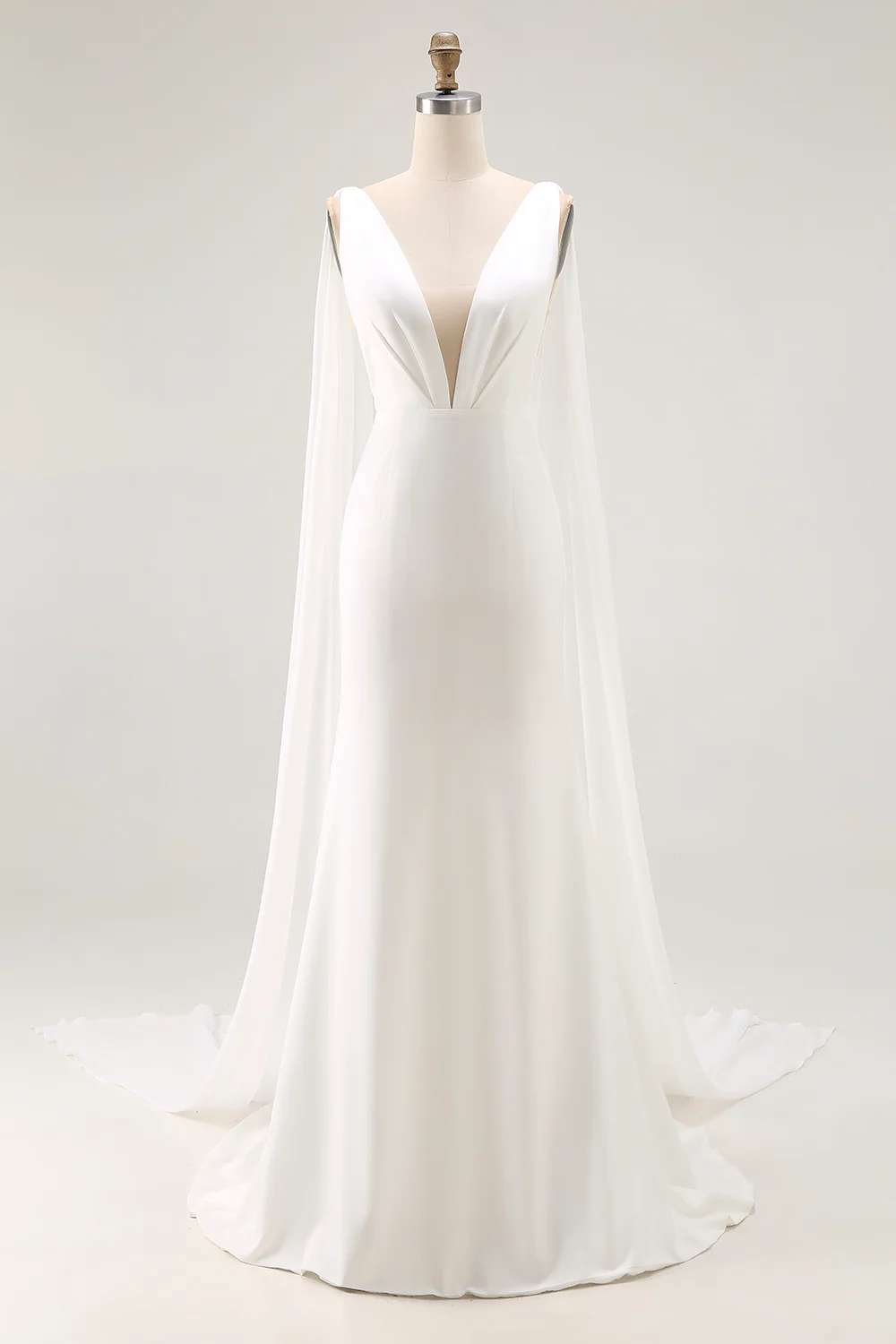 Robe de mariée sirène longue en satin ivoire à bretelles fines - Image 3