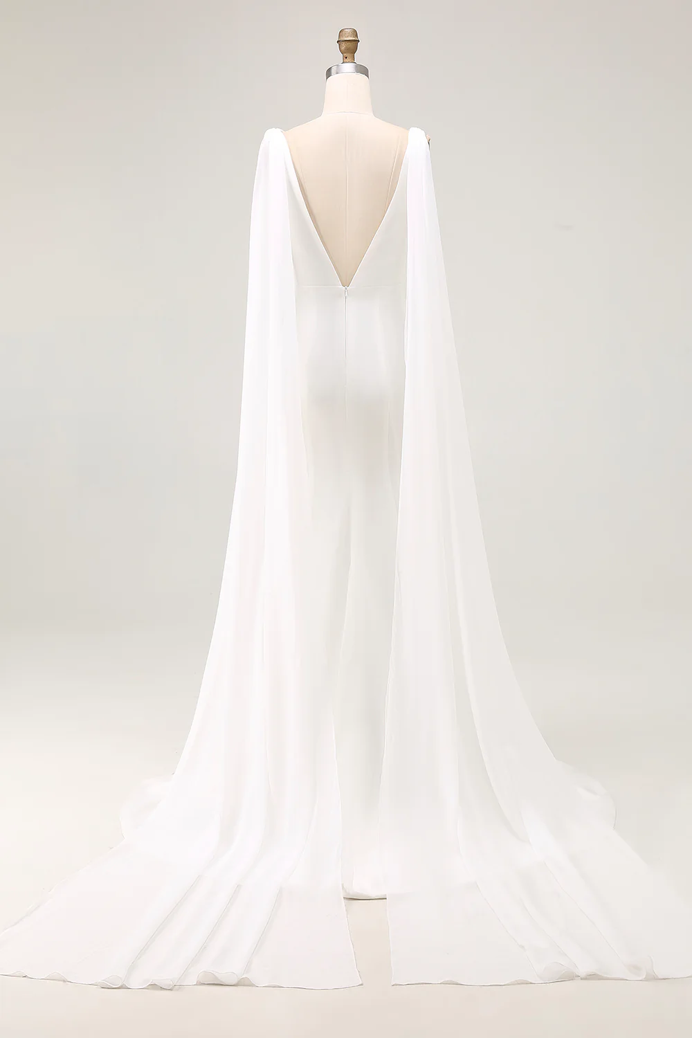 Robe de mariée sirène longue en satin ivoire à bretelles fines - Image 4