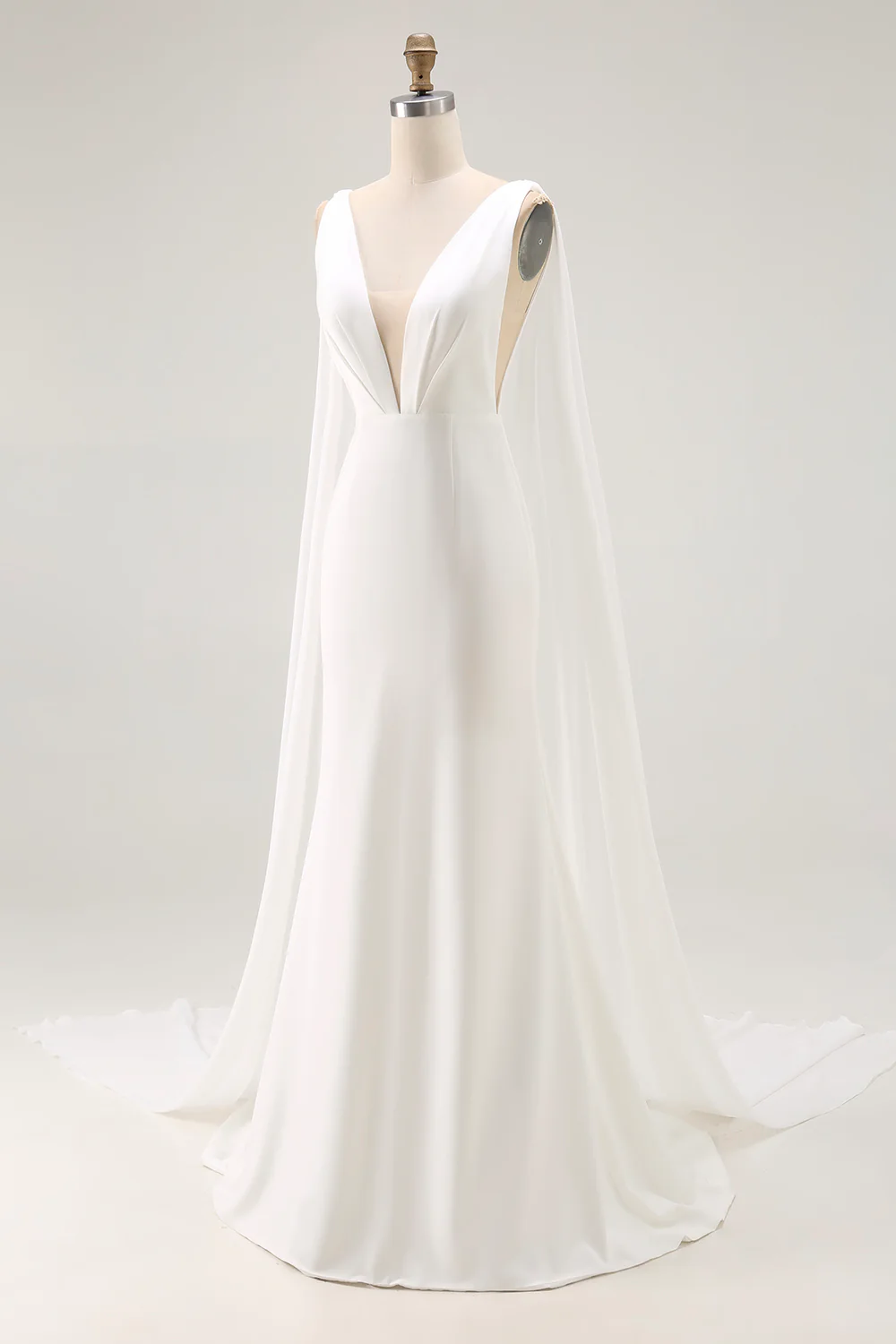 Robe de mariée sirène longue en satin ivoire à bretelles fines - Image 6