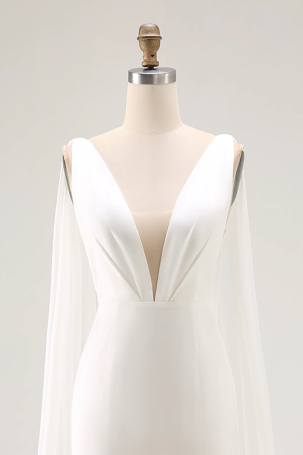 Robe de mariée sirène longue en satin ivoire à bretelles fines - Image 7