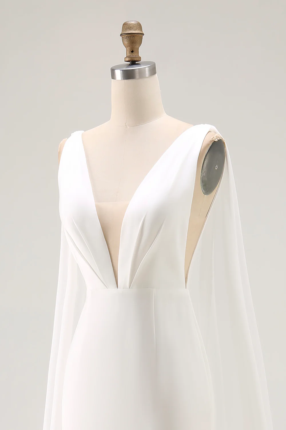 Robe de mariée sirène longue en satin ivoire à bretelles fines - Image 9