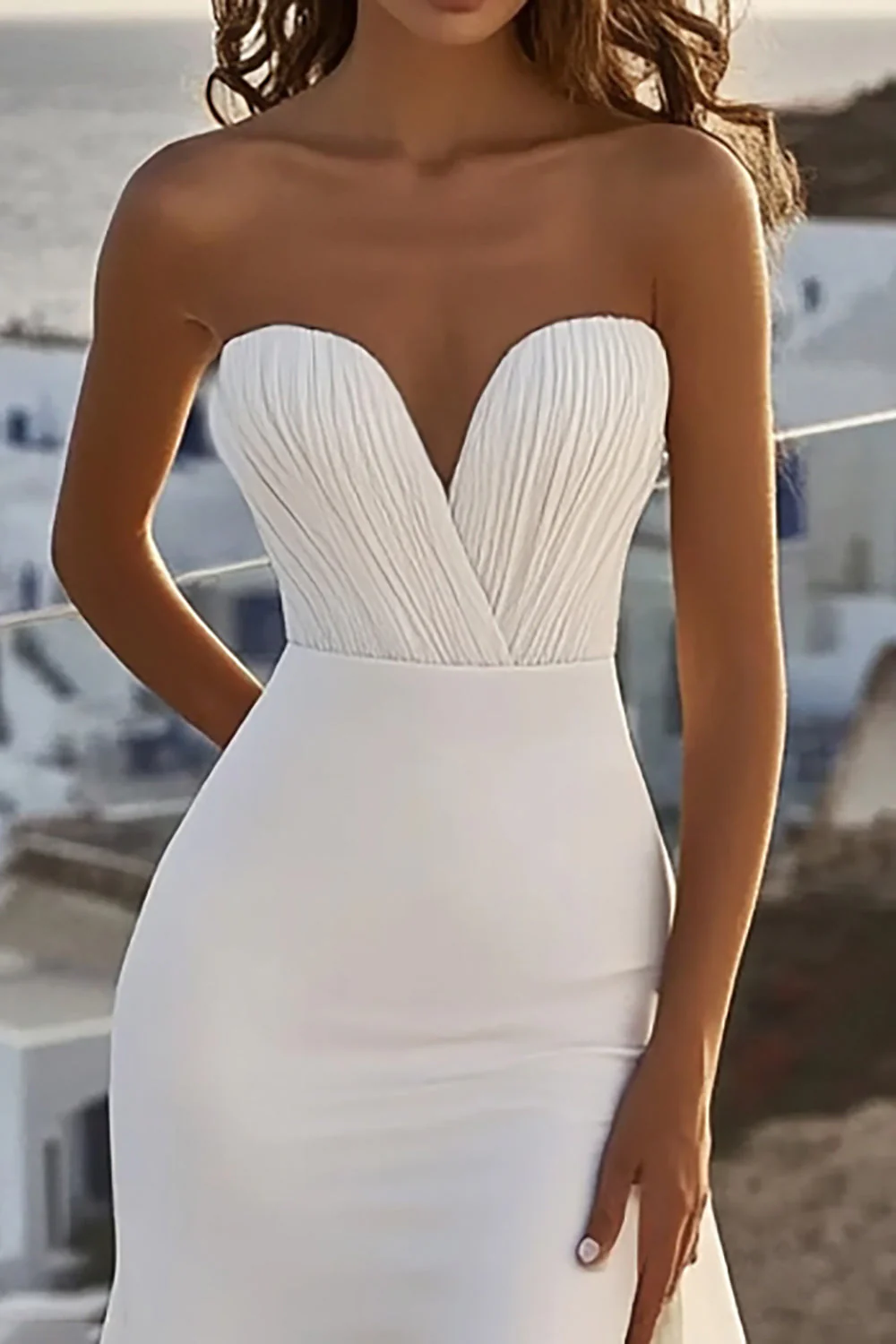 Robe de mariée sirène sweetheart en mousseline de soie ivoire avec fente - Image 2