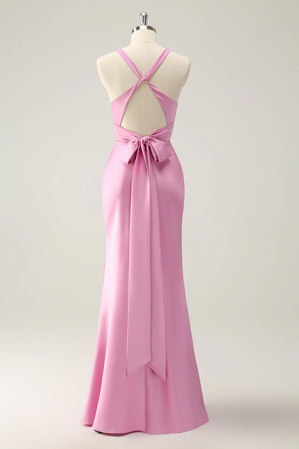 Sirène Terre cuite col en V Satin Robe de demoiselle d’honneur longue - Image 14
