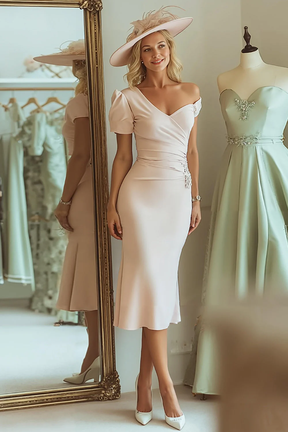Sirène Une Épaule Candy Rose Midi Robe Mère De La Mariée