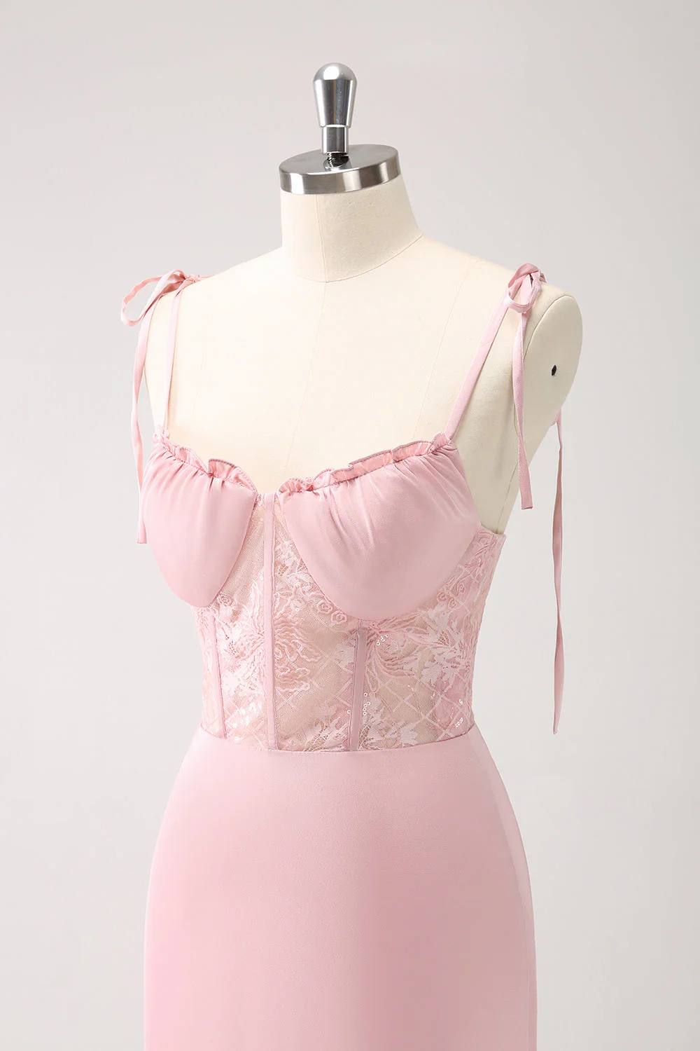 Sirène verte spaghetti bretelles Satin longue robe de demoiselle d’honneur avec fente - Image 13