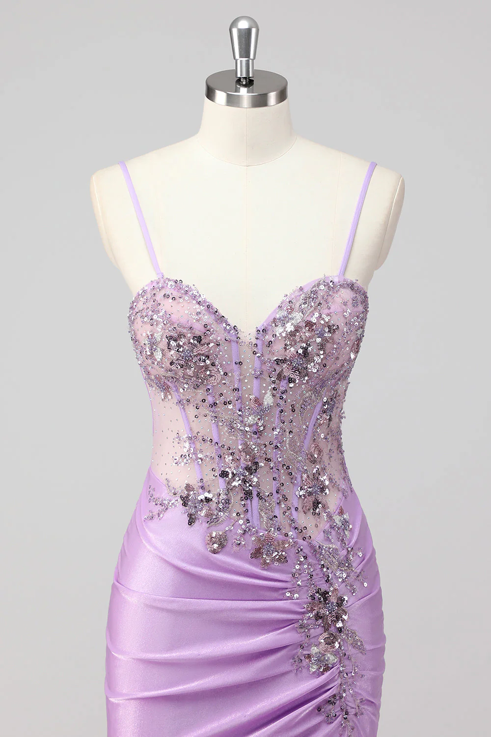Sirène violette spaghetti bretelles Corset Sequin Robe longue de bal - Image 4