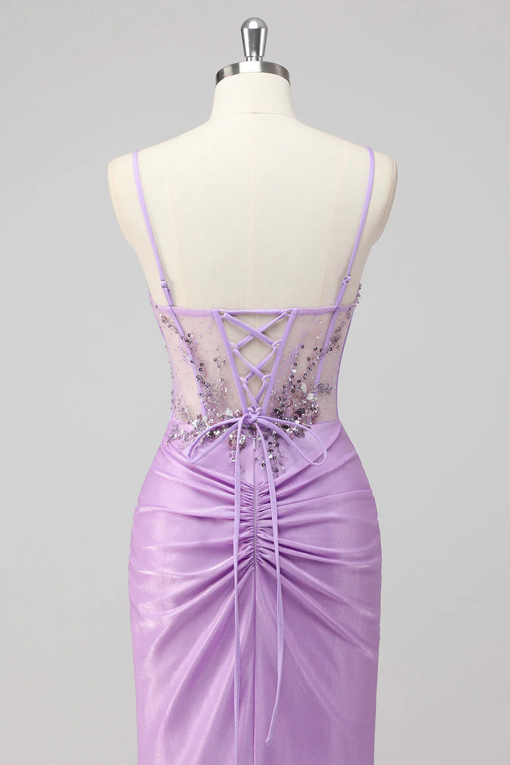 Sirène violette spaghetti bretelles Corset Sequin Robe longue de bal - Image 5